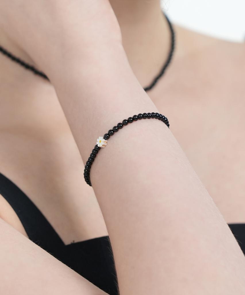 Bonbeau My Daisy Charm Onyx Bracelet Silver 925 Daisy Charm Black Onyx Bracelet