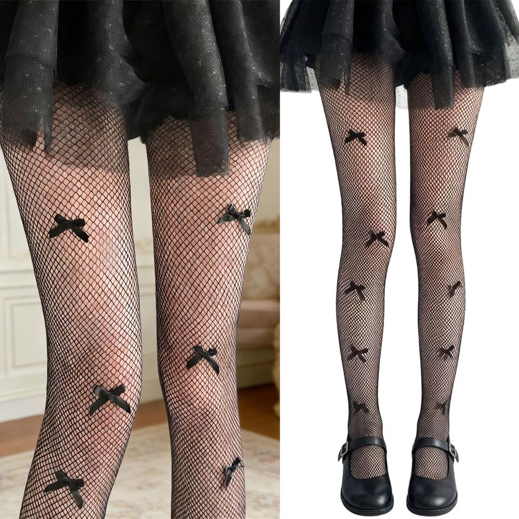 Elegant Hollowed Out Lace Pantyhose With Bows Accent Soft And Practical Nylon Tights For Party and Daily Wear