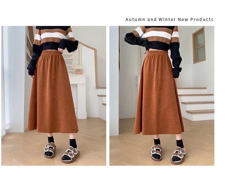 Women's High Waist Corduroy A-Line Mid-Length Skirt for Autumn/Winter