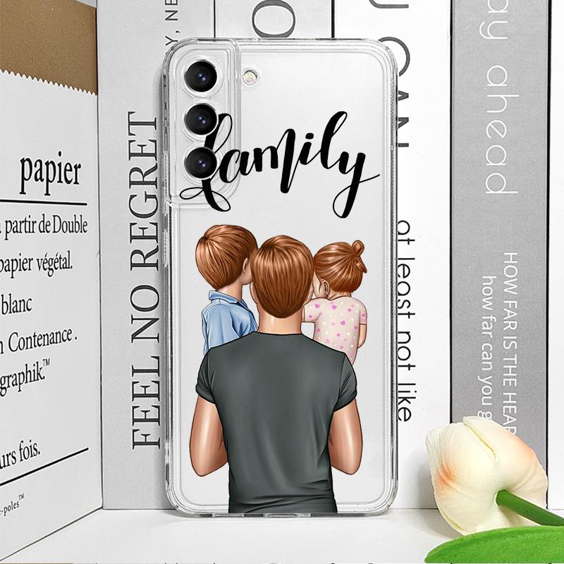 Super Mom Dad Baby Family Phone Case for Samsung Galaxy S25 S24 S23 S22 S21 S20 Plus Ultra FE A55 A54 Clear Soft Covers Boy Girl