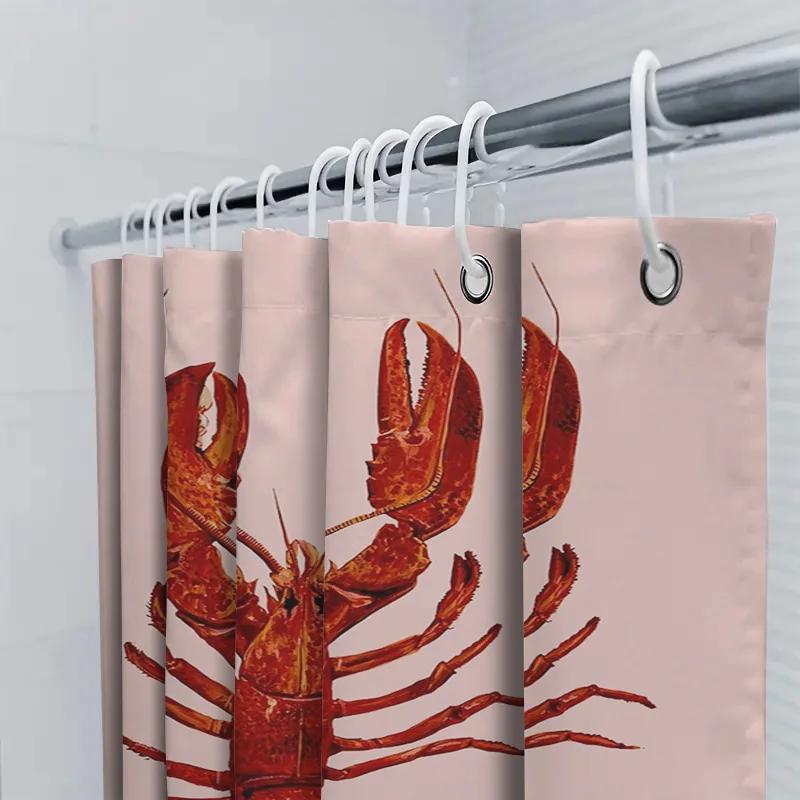 Red Lobster-Thema 3D-gedruckter Duschvorhang für Badezimmerdekor Wasserdichtes Gewebe Mit Duschstangenhaken (Hell-Pink)