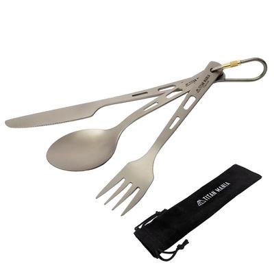 TITAN MANIA Besteckset Titanmesser Kompakte Kochutensilien für Solo- und Outdoor-Aktivitäten Inklusive Aufbewahrungstasche Set - Löffel, Gabel, - Leichtgewicht,