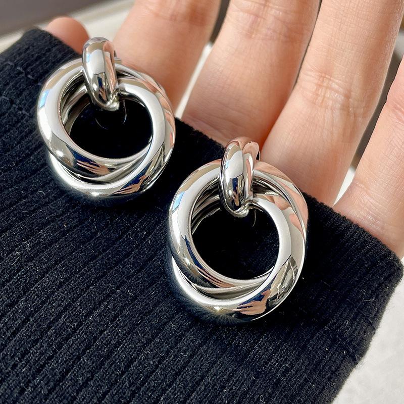 

Двухслойные круглые серьги-подвески для женщин, винтажные простые европейские золотистые металлические серьги-капли, геометрия, циркон, подарок