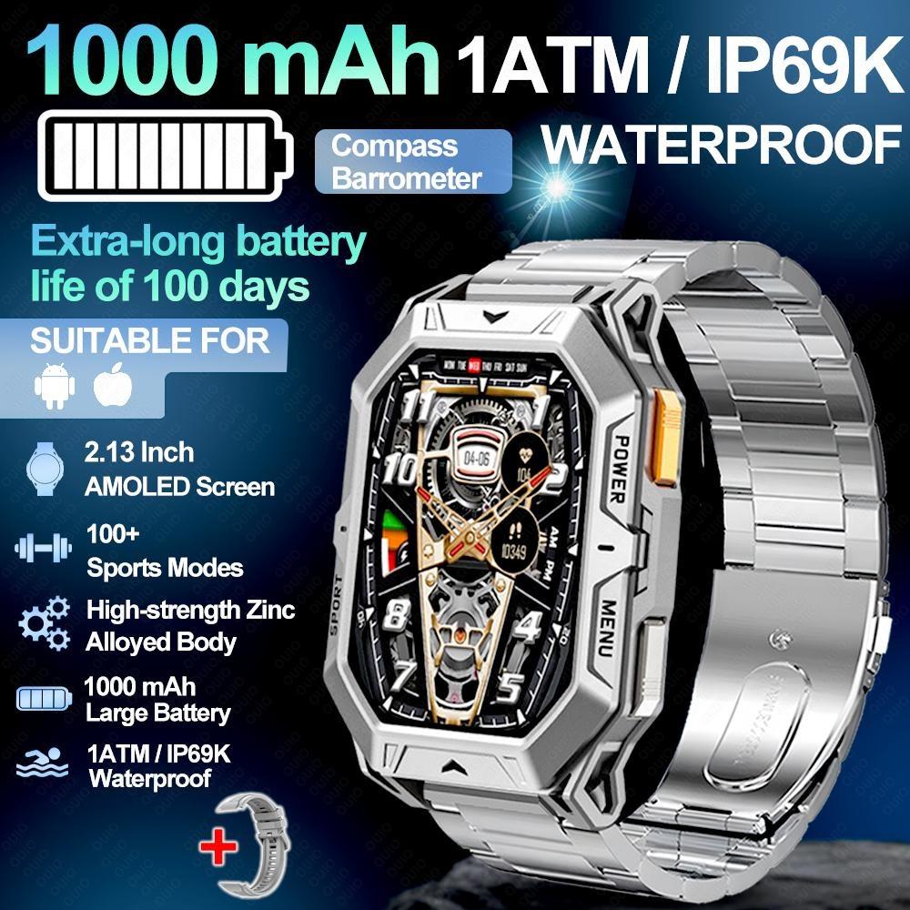 New 1000mAh Battery Smart Watch 2.13-Inch AMOLED Screen Men's Watch Compass 10ATM Waterproof Bluetooth Call Sports Smart Watch