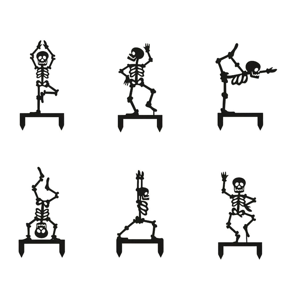 Flat Ground Stake Skeleton Decorative Signs - 6 Pack Hollow Cut Out for Garden Scene Decor