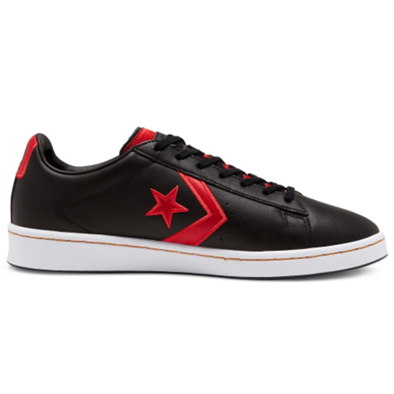 Converse Cons Pro Leather Vintage Colour-Blocking Casual Abrasion Resistant Low-Top Board Shoes Unisex Styles Black, Red and White