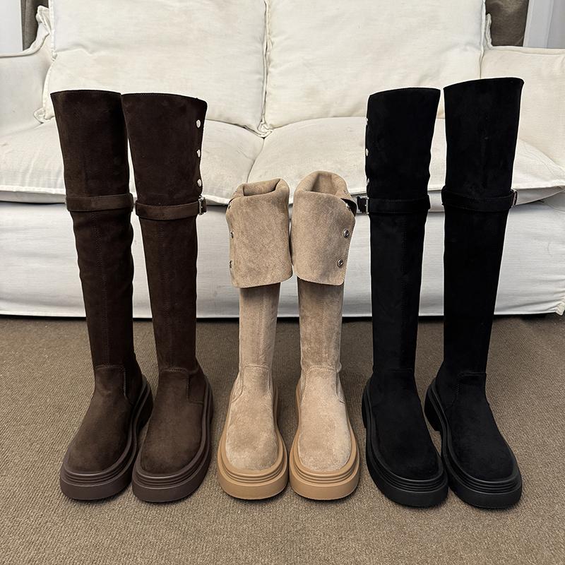 Fashion Women High Boots Flats New Fashion Party Shoes 2025 Winter Elegant Goth Retro Knee High Chelsea Boots Dress Brand Woman Botas