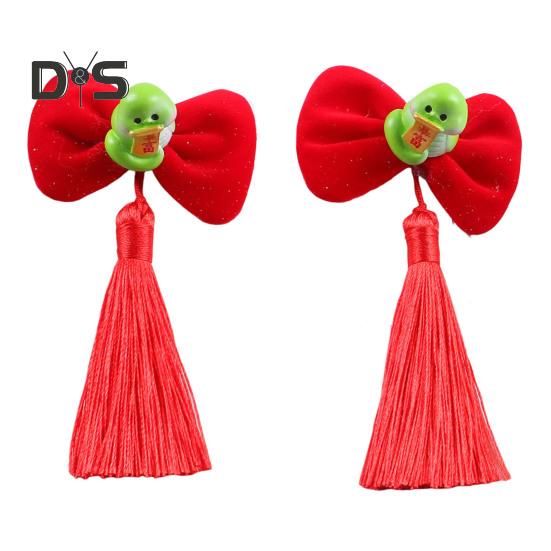 

1 пара новогодних заколок-клипс с бантом и кисточками, детские заколки для волос, декоративные заколки для волос из смолы в виде змеи C