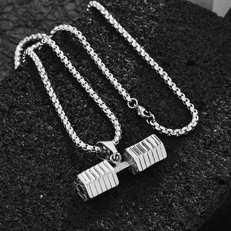 Fashion Fitness Barbell Dumbbell Sheet Men S Necklace Trendy Men S Titanium Steel Clavicle Couple Student Pendant Women S Pendant