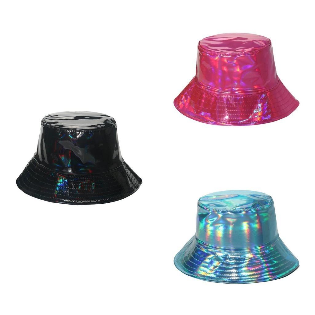 Stilvoller Hip-Hop Street Laser Metall PU Fischerhut für Männer Frauen Bühnenauftritt
