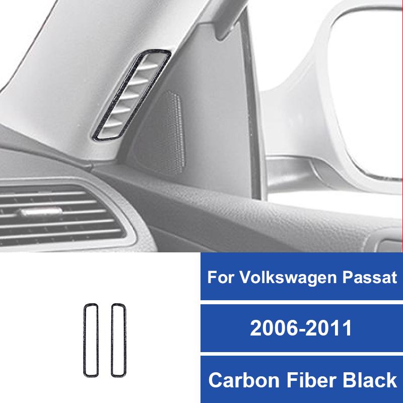 2PCS Real Carbon Fiber Car A Pillar Air AC Vent Outlet Panel Frame Stickers For Volkswagen Passat 2006-2011 Interior Accessories