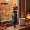 Prachtige Vakantie Knutsel Ornamenten Halloween Pompoen Vrouw Hars Beeldje, Heks Meisje Standbeeld met Hoofd, Creatieve Seizoensgebonden Bureau Beeldjes Handgeschilderd