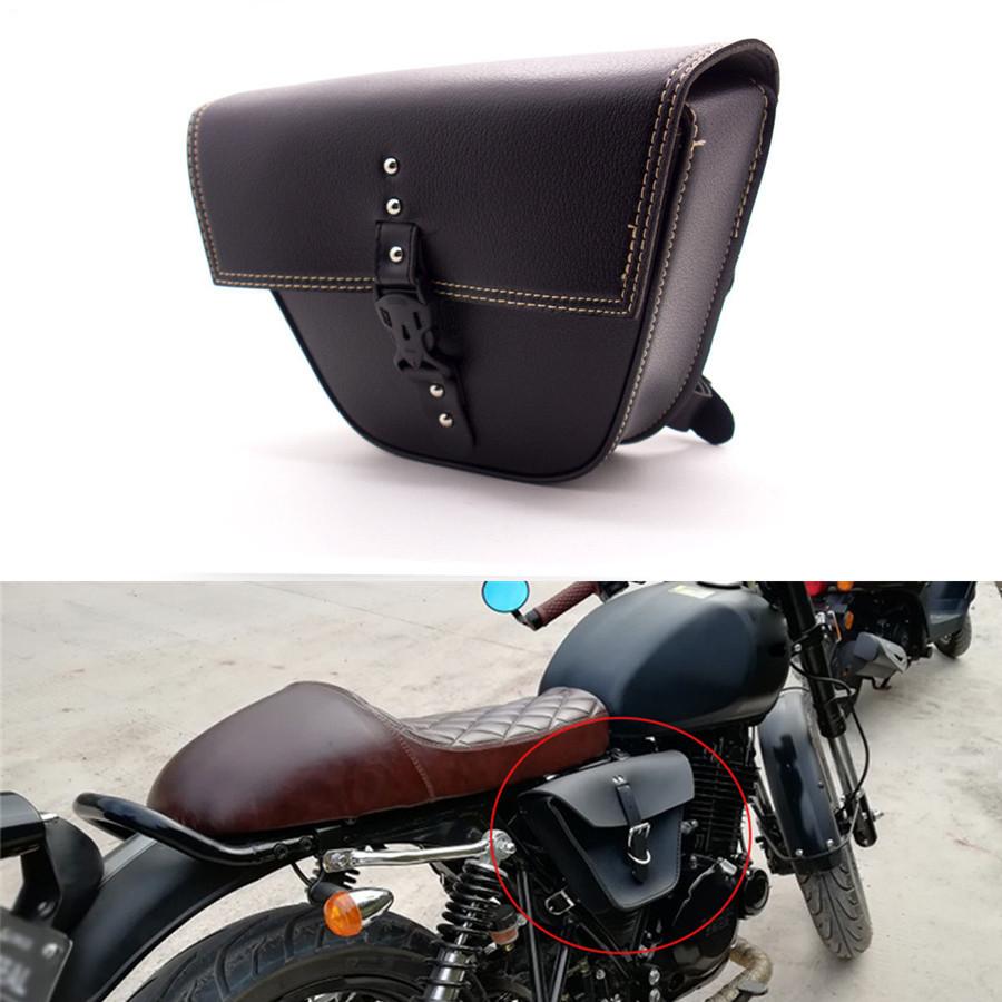 Black Synthetic Leather Motorcycle Side Saddle Bag Luggage For Cafe Racer Custom