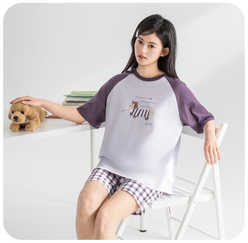 Yingbolun Girls' Pure Cotton Short Sleeved Shorts Set Summer Thin Home Clothes