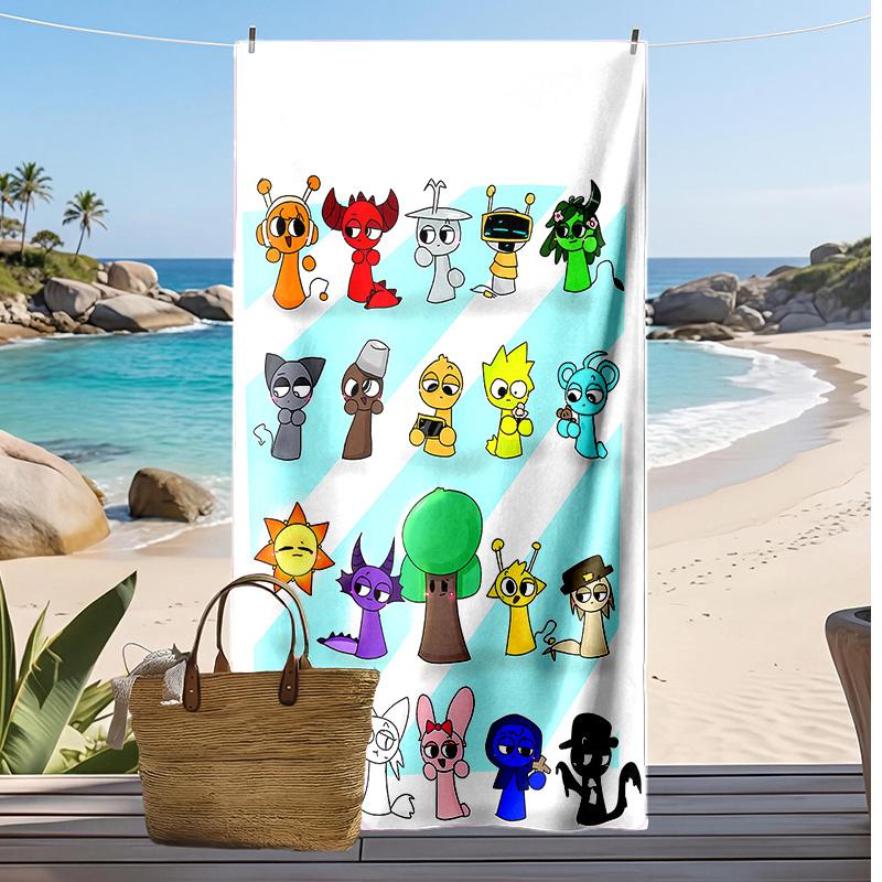 Sprunki song Bedrucktes Schnelltrocknendes Strandtuch Super Saugfähiges Weiches Leichtes Badetuch für Pool Sommerreisen