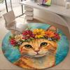 1pc Flower Crown Cat Office Round Area Rug, Indoor Mat Suitable ForOffice, Under Office Chairs Bedroom Living Room Home Decor, Room Deco  D081
