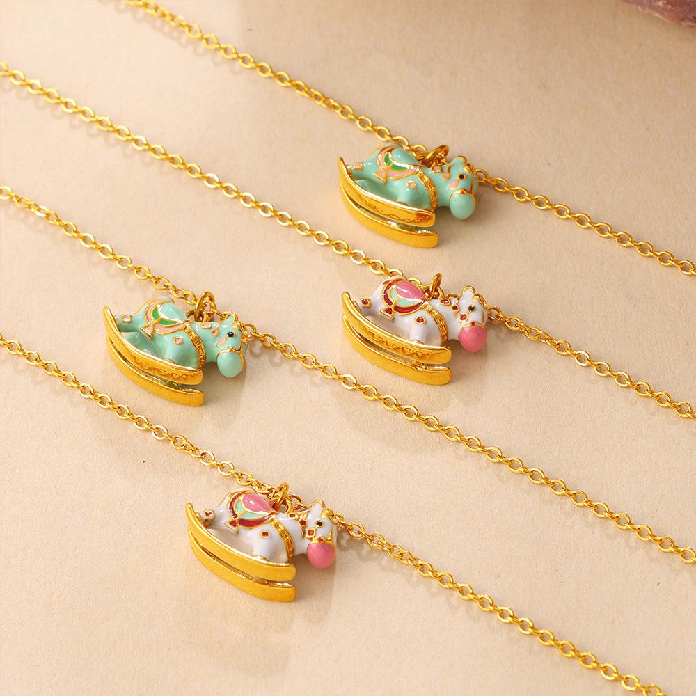 Retro Style Colorful Wooden Horse Necklace for Kids - Unique and Eye-catching Design