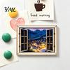 Wooden Window Ornament 1/6Pcs Fake Fridge Magnet, Natural Scenery Refrigerator Magnet Magnetic Decoration for Kitchen Office Whiteboard Landscape