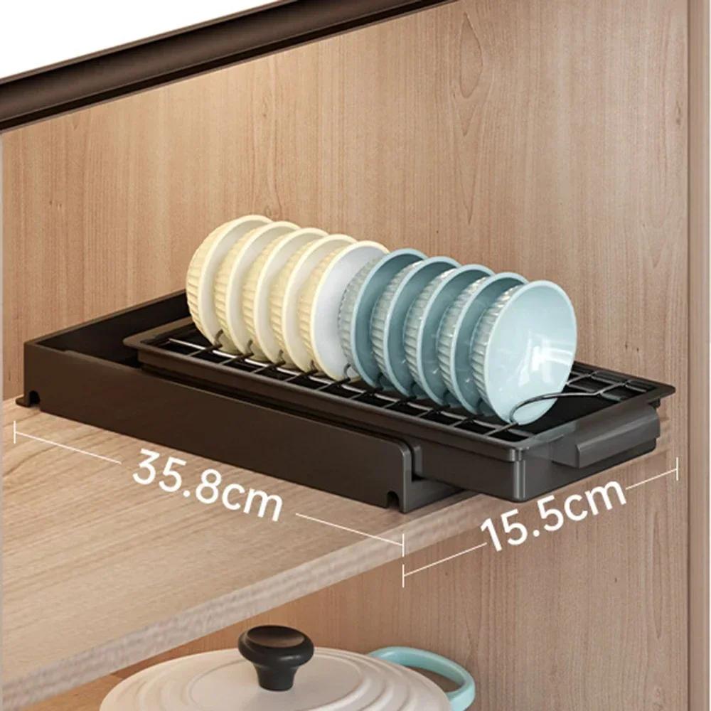 Kitchen Pull-out Dish Rack with Drawer Bowls Dishes Drainer Storage Drying Rack Tableware Holder Under Sink Cabinet Organizer