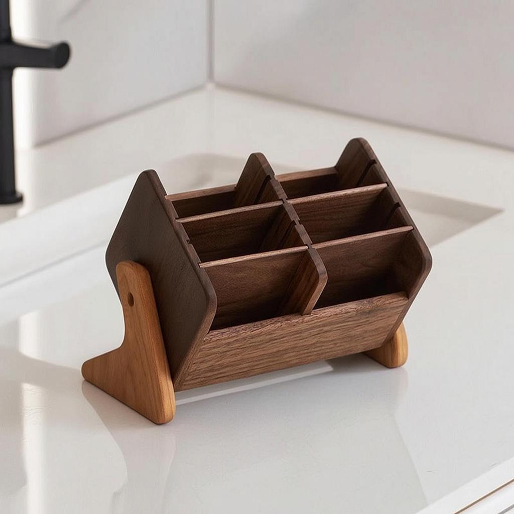 Wooden Cosmetic Storage Box Desktop Makeup Organizer with Compartments Tabletop Vanity