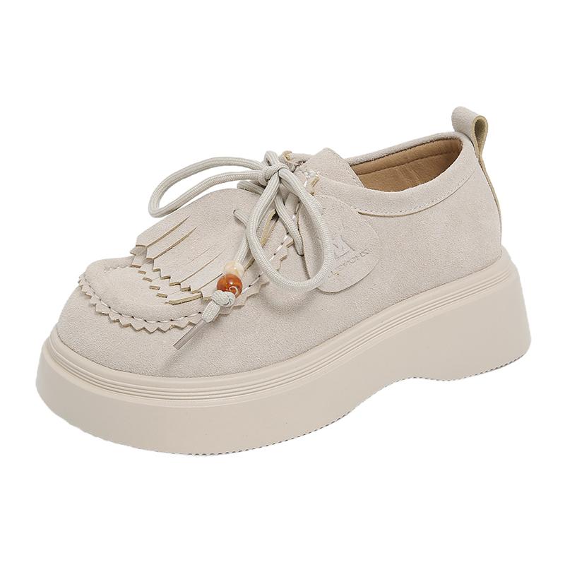 Fashion 5CM Women‘s Casual Loafers Anti-Fur Leather Derby Shoes Tassel Design Heightening Monk Shoes Slip-On Comfortable Rubber Sole