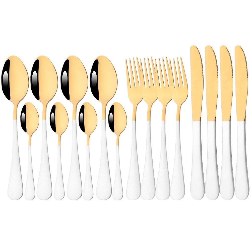 16Pcs Multicolor Dinnerware Set Stainless Steel Silverware Knife Fork Spoon Cutlery Mirror Flatware Kitchen Dinner Tableware Set