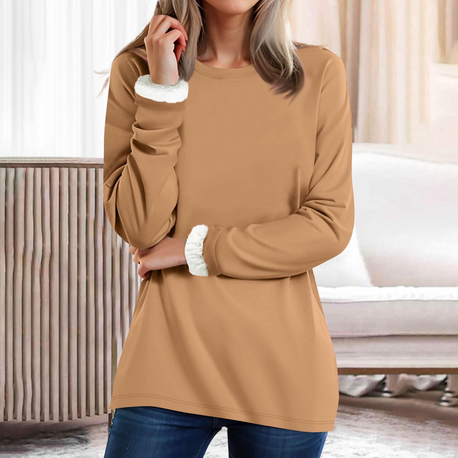 

Женский топ с круглым вырезом, однотонный утепленный плюшевый кашемировый теплый длинный топ L хаки