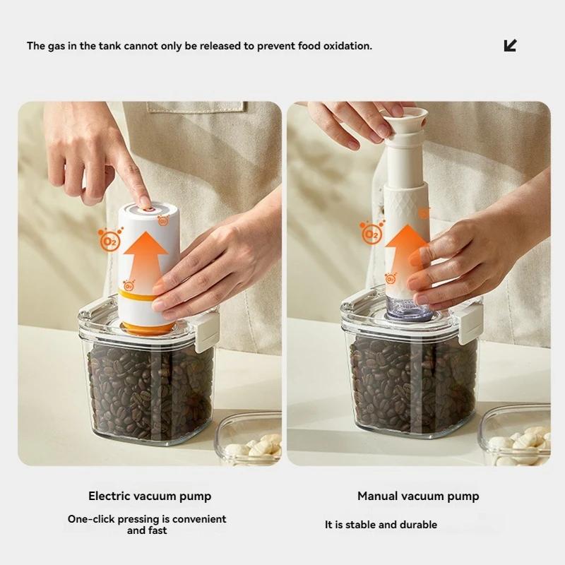Vacuum Sealed Tank Coffee Beans Vacuum Jar Kitchen Cereals Storage Box Airtight Container Moisture-Proof Sealed Canister for Tea