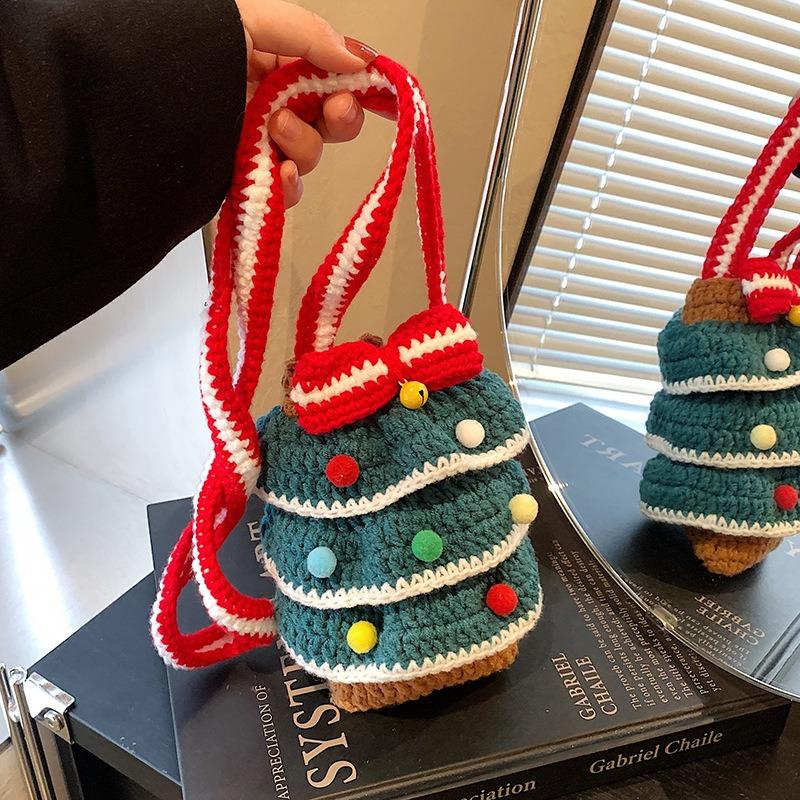 Fashion Niche Design Sense Cute Christmas Tree Weaving Mobile Phone Bag Personality Trend Messenger Bag Woman