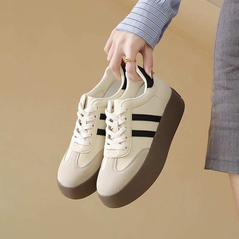 7Cm breathable German training shoes women's 2025 spring flat-bottomed lace-up versatile board shoes sports little white shoes breathable increase