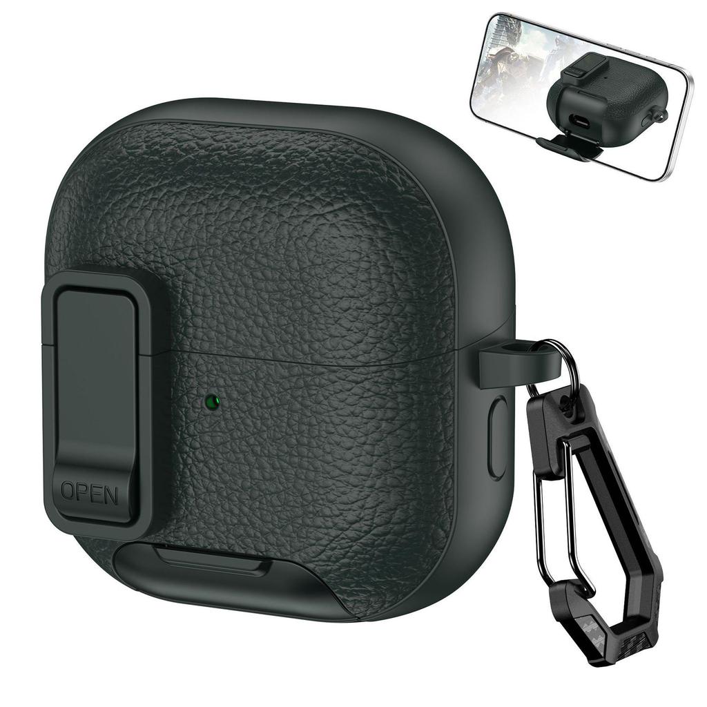Leather Texture Protective Case with Stand for Huawei Freebuds Clip2 Bluetooth Earbuds