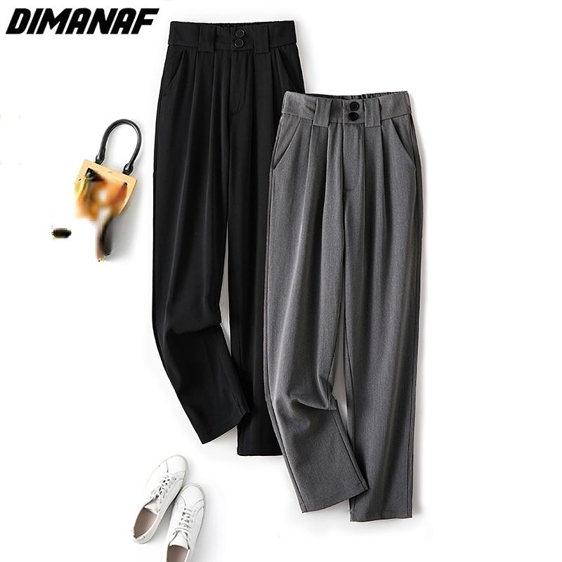 DIMANAF Plus Size Summer Long Pants Women Pants Loose Straight Casual Fashion Basic Trousers Wide Leg Pants 4XL
