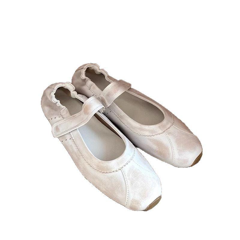 Spot version~ retro leather Velcro word with Mary Jane shoes ballet versatile round head flat sole shoes women
