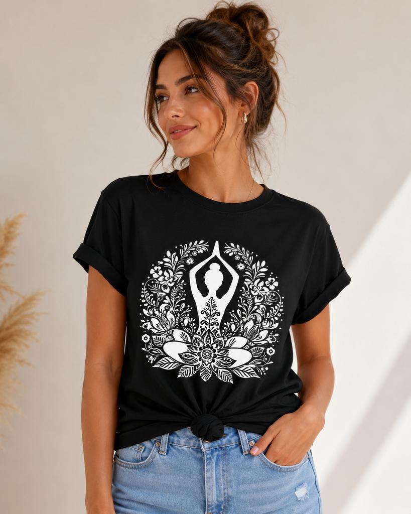 Lotus Unisexdala Printed Unisexs Tshirt Bohemian Design Breathable And Comfortable Round Neck Casual Top For Four Seasons Wear