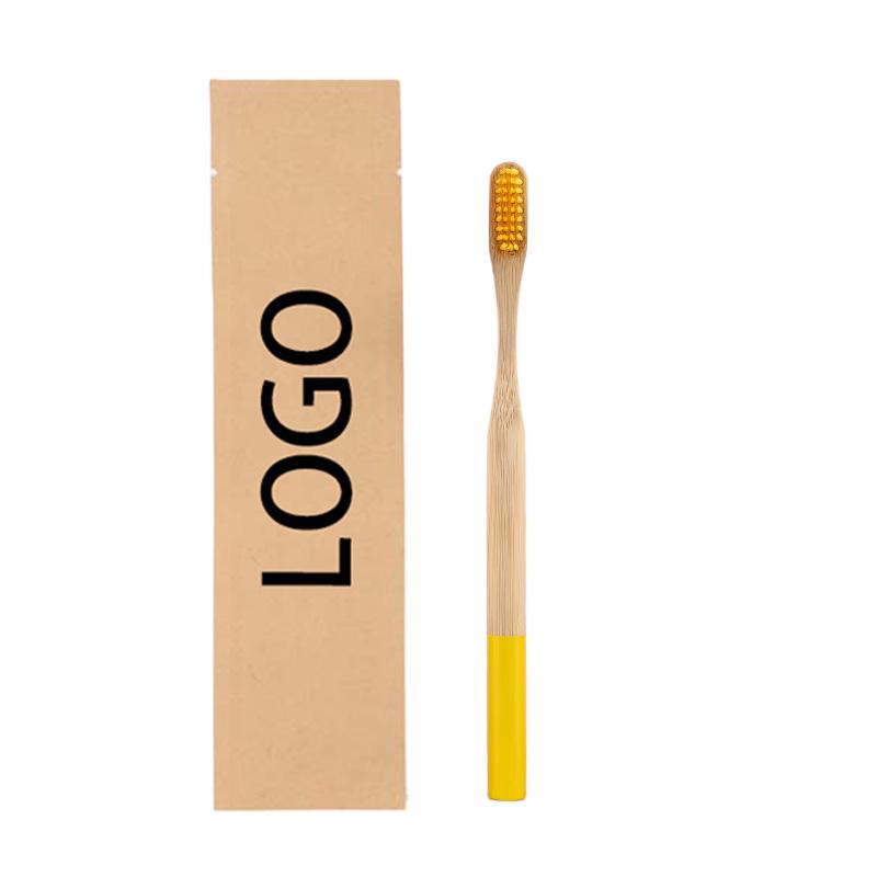 Custom Three Side Sealed Kraft Pouch BPA Free Color Painted Round Handle Adult Soft Bamboo Toothbrush