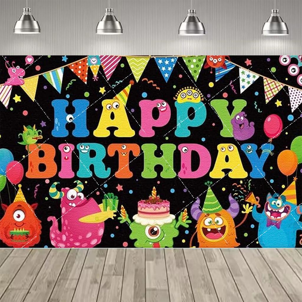 Background Decoration for Thematic Party of Cartoon Monsters, Children's Party Supplies, Decorative Banner, Baby Baptism Gift