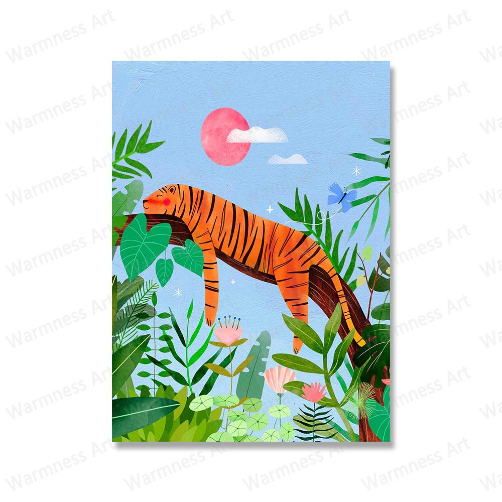 Tropical Jungle Plant Tiger Leopard Camel Wall Art Canvas Painting Girl Palm Grove of Marrakesh Poster Print Pictures Home Decor