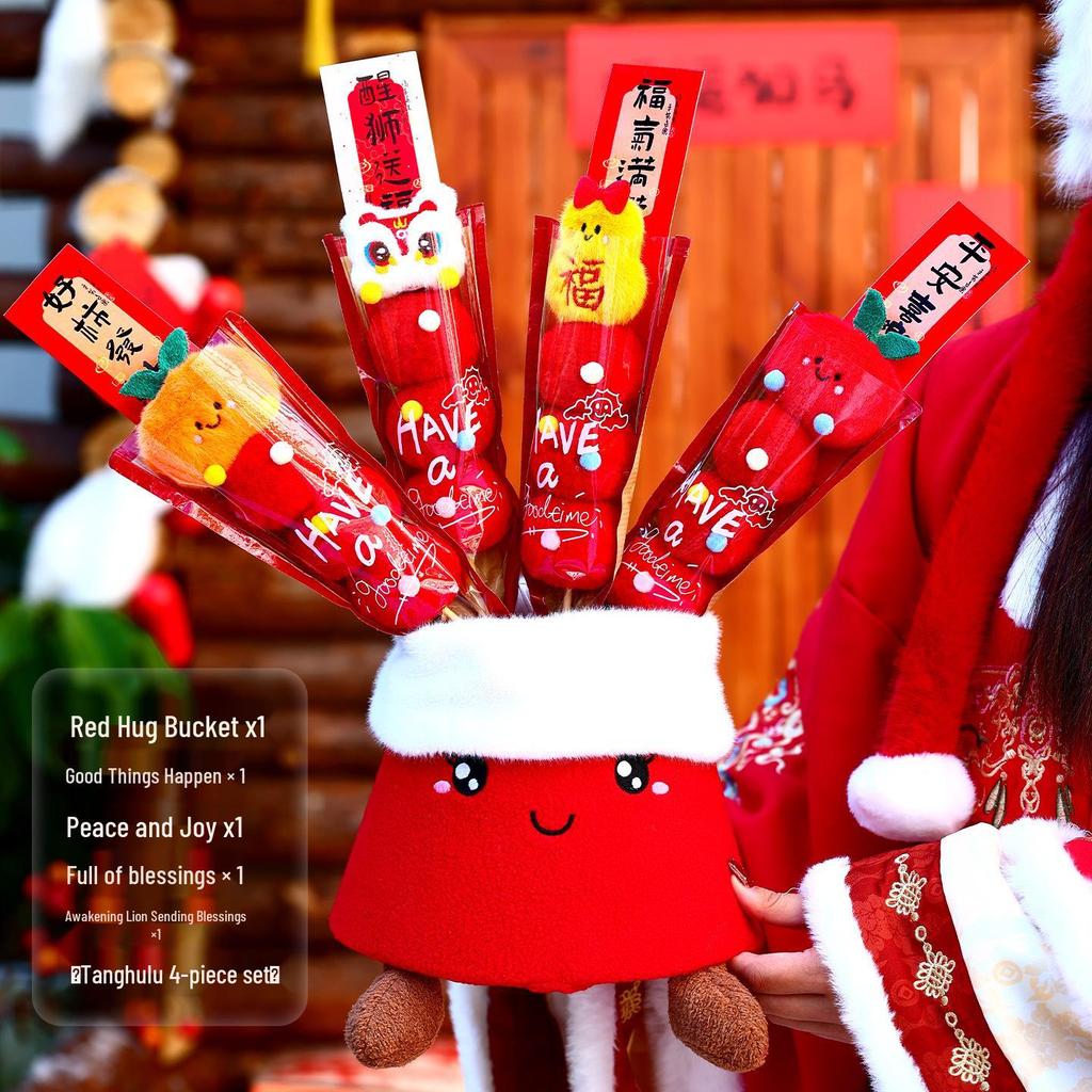 2026 Year of the Horse Tanghulu Plush Fortune Bucket – Chinese New Year Desktop Decor
