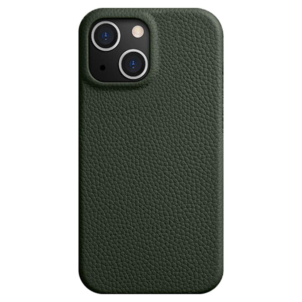 MELKCO For iPhone 14 Anti-drop Case Genuine Cow Leather+PC Phone Cover Compatible with MagSafe