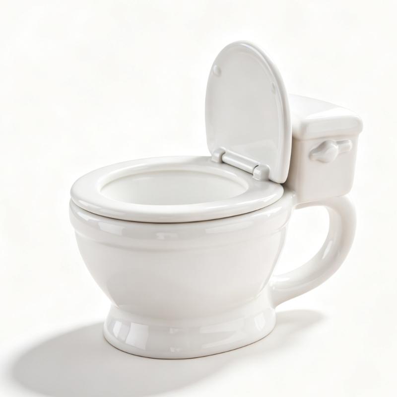 Desk Coffee Cup in Toilet Form With Hinged Lid, PET Plastic Drinkware for Beverage Service, Casual Gatherings and Daily Use on Counters