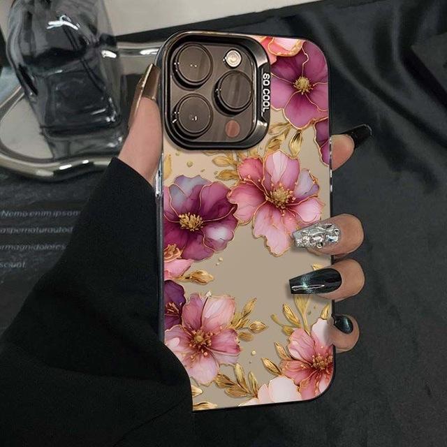 Purple Rose Phone For iPhone 15 14 13 12 11 Max Cute Girl Back Funda 16 Pro Case Coque Cover