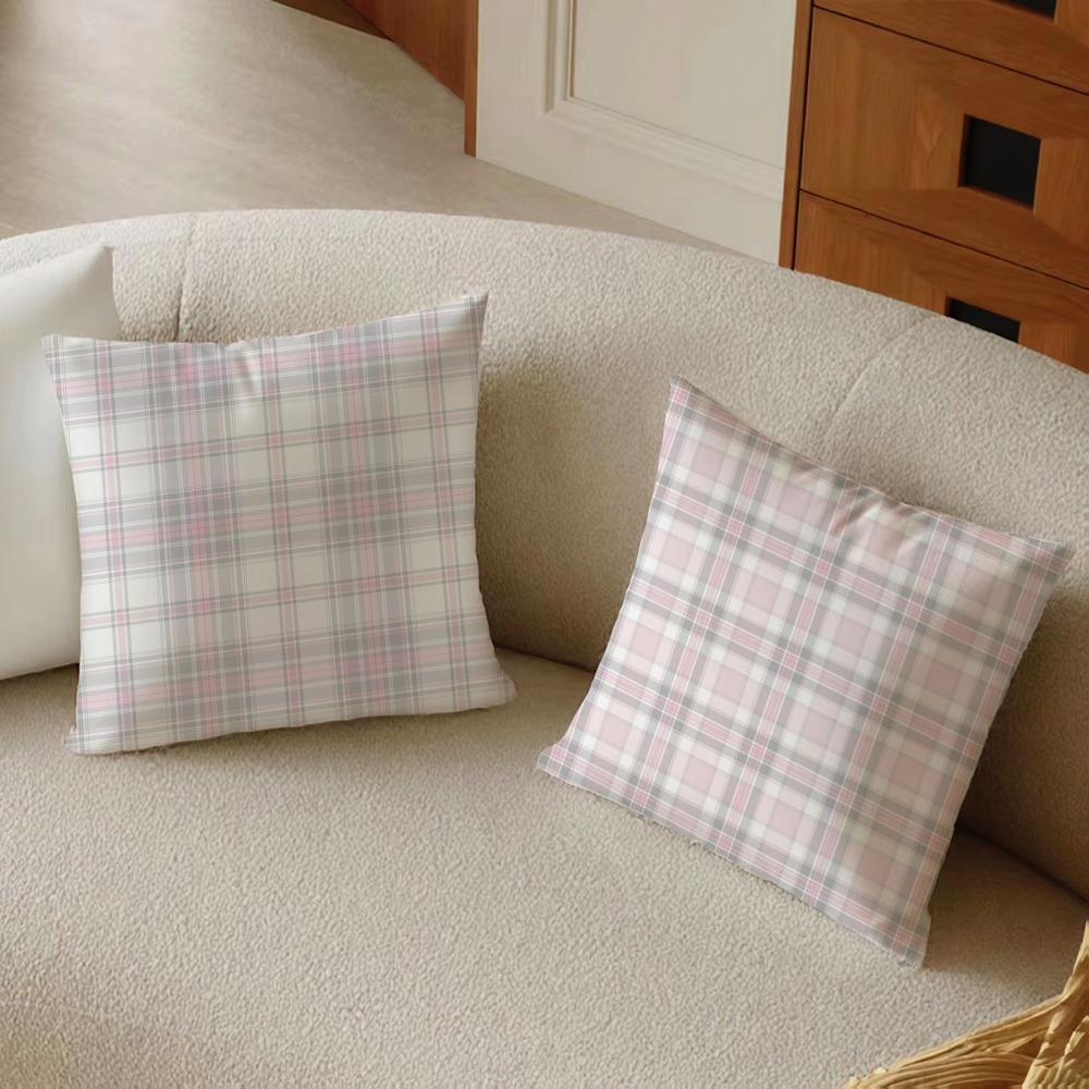 Pink Plaid Cushion Cover Pillowcase Anti-Dustmite Living Room Sofa Decor Cushion Room