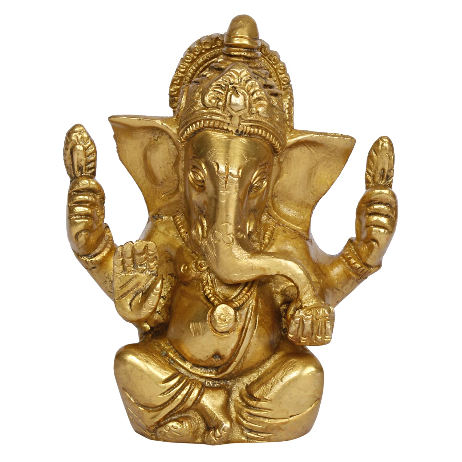 Оригинальная латунная статуэтка Ганеши Бхагвана, сидящего в благословляющей позе, золотого цвета