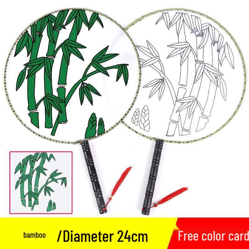 DIY Children's Silk Cloth Round Fan with Bamboo Handle - Palace Style Hand-Painted Kindergarten Craft