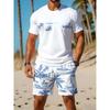 Traje deportivo casual transpirable para exteriores y ocio, traje de camiseta de cuello redondo y pantalones cortos para hombre, traje de verano con estampado digital para hombres y adultos