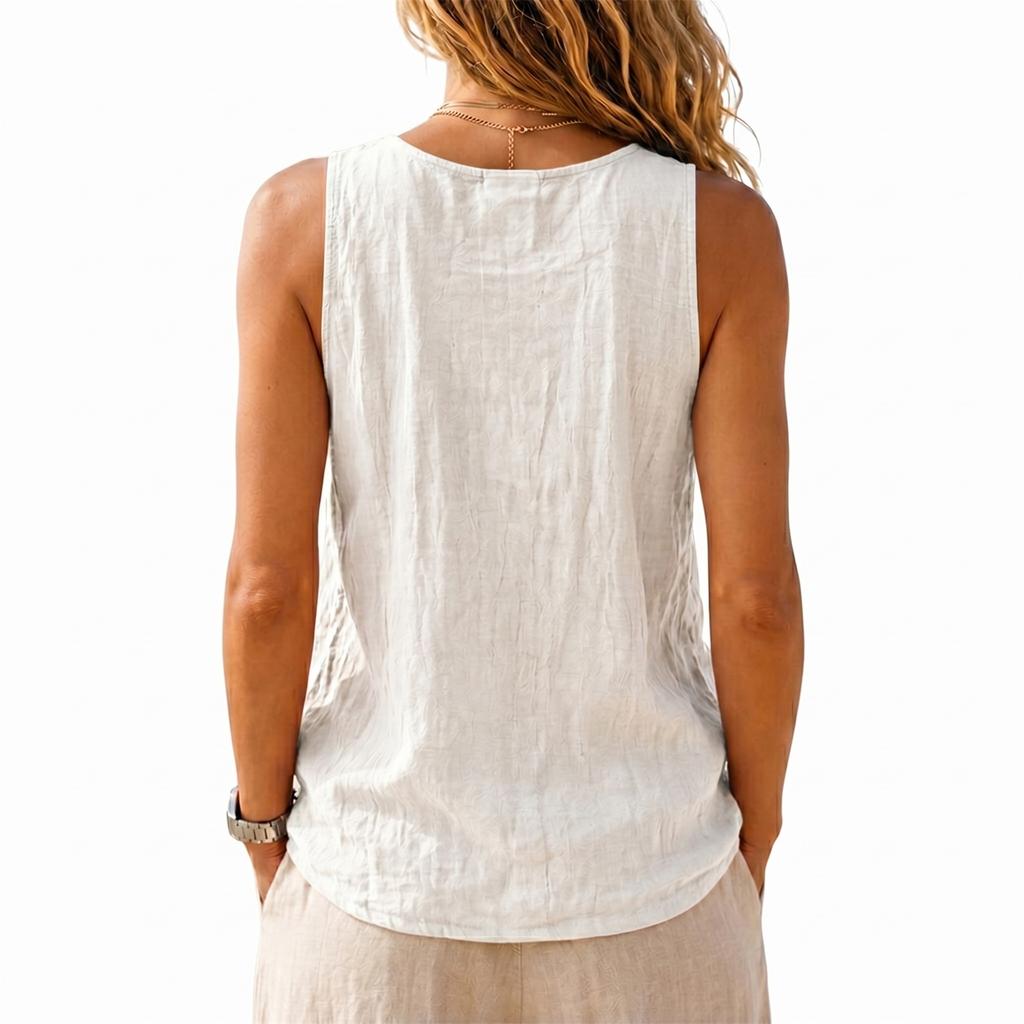 Summer Women Sleeveless Tank Top Casual Solid Color Vintage Linen Cotton Loose Fit Simple Commuting Vest
