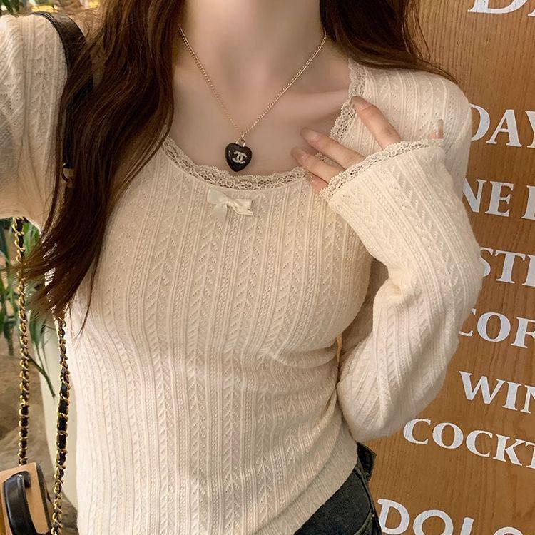 2025 Women's High-End Lace Base Long-Sleeve Bow Shirt, White - Perfect for Spring and Autumn