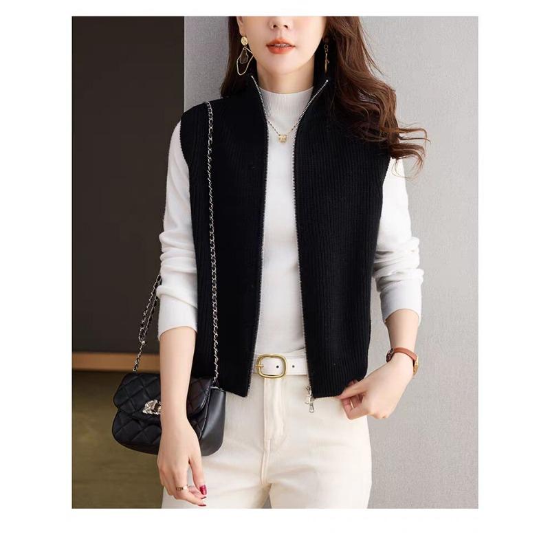 DIMANAF 2025 Autumn Winter Women Sweaters Vest Tops Knitted Basic Sleeveless Zipper Outerwear