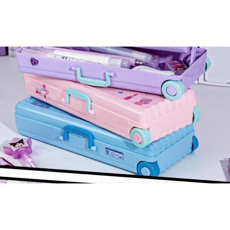 Children Girls Double Layer Large Capacity Plastic Multifunctional Pull Rod Pencil Case