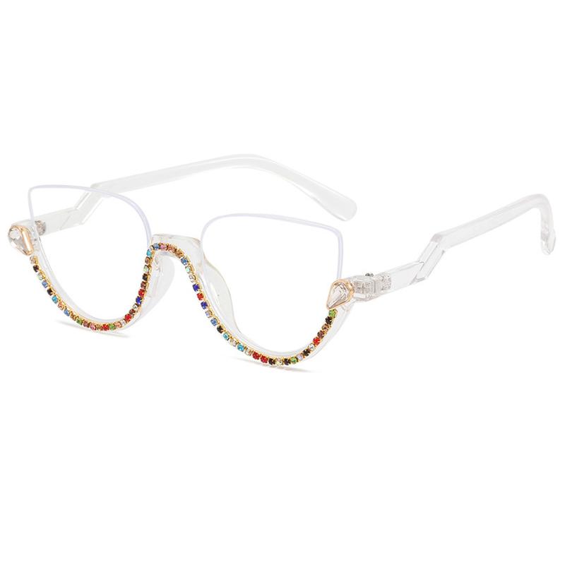 Vintage Half Frame Diamond Anti Blue Light Optical Glasses Frames Brand Designer Women Fashion Cat Eye Computer Eyeglasses